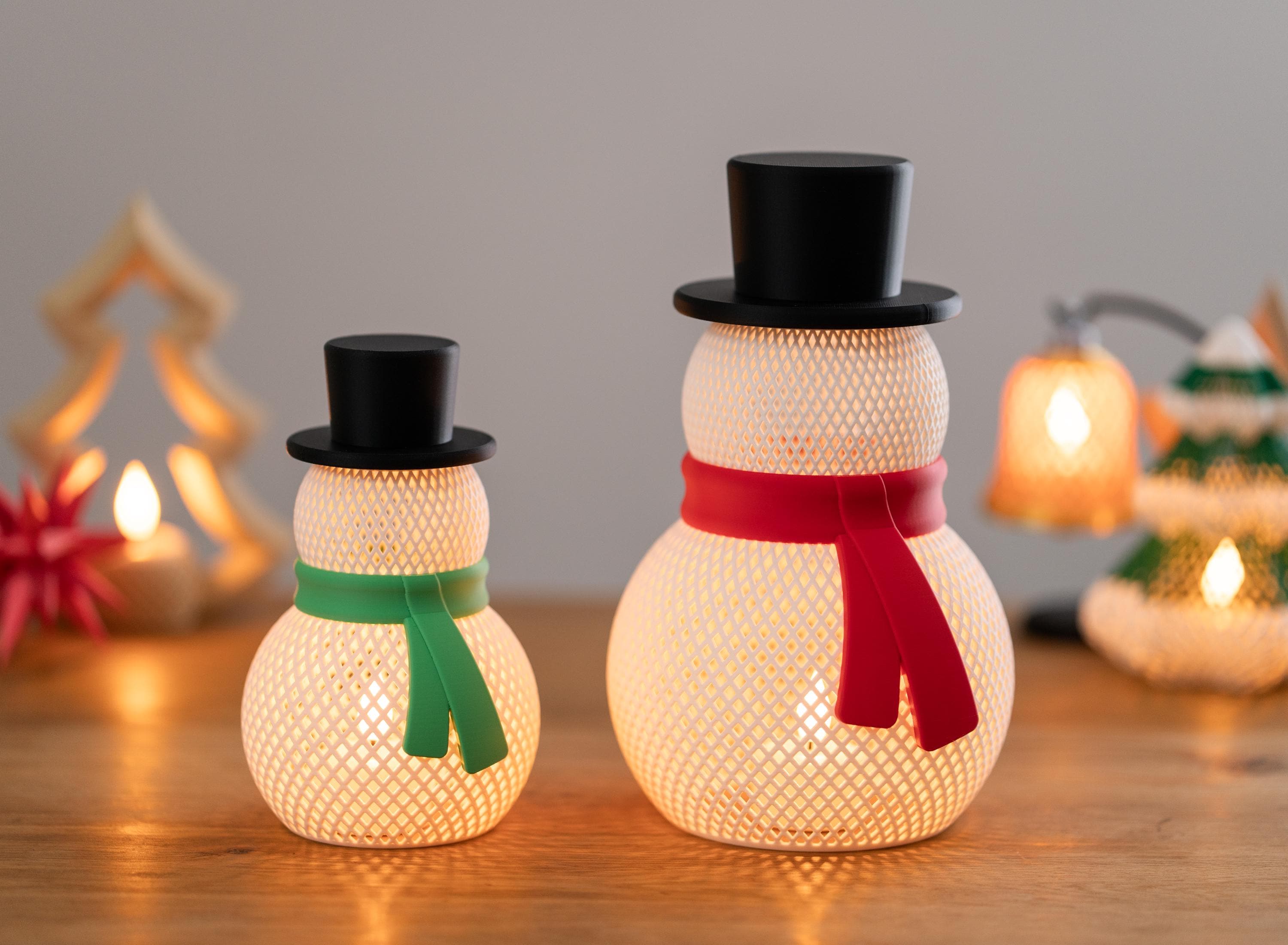 3D-printed snowman tealight lantern – Christmas decoration – LED candle holder – winter table decoration – handmade gift