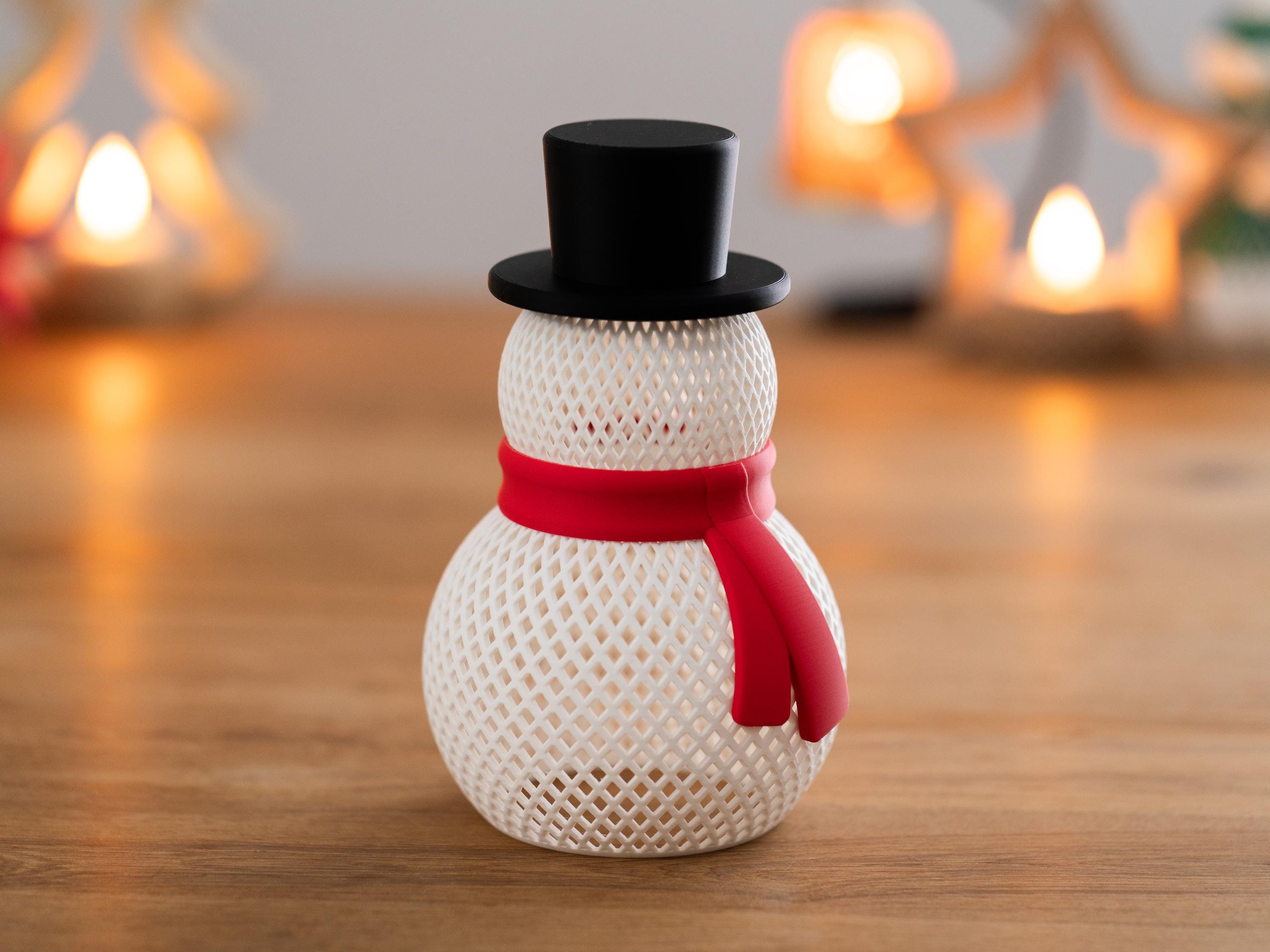 3D-printed snowman tealight lantern – Christmas decoration – LED candle holder – winter table decoration – handmade gift